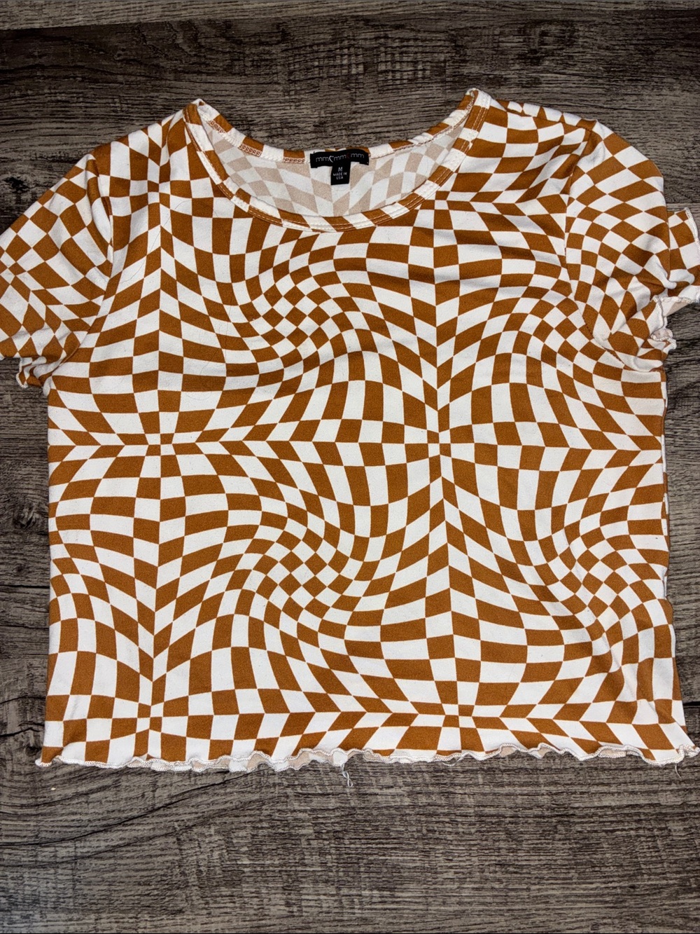 Women’s Brown & White Optical Check Crop Top medium
